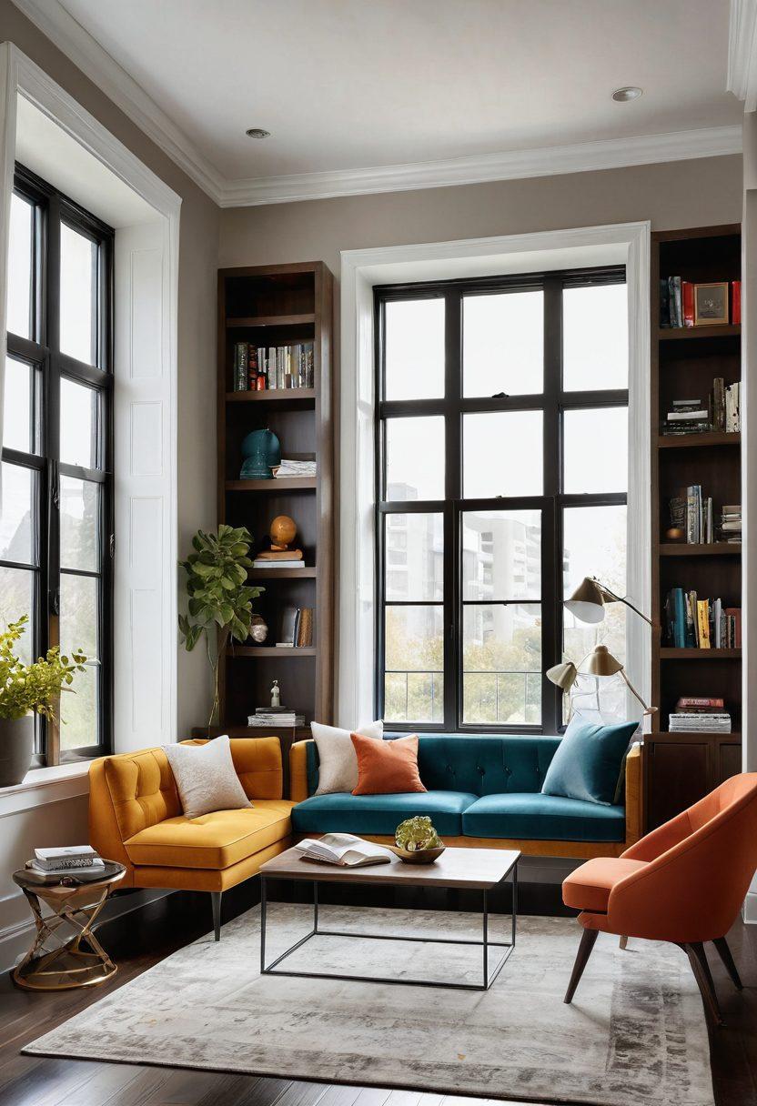A beautifully designed interior space that exemplifies the harmony between aesthetics and functionality, featuring elegant furniture, vibrant color schemes, and natural light streaming through large windows. Showcase a cozy reading nook with stylish decor and multifunctional furniture that maximizes space without sacrificing beauty. Emphasize textures and materials that create warmth and inspiration. super-realistic. vibrant colors. warm tones.
